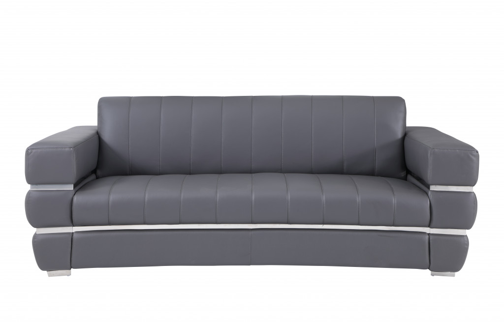 89" Gray And Silver Italian Leather Sofa-476521-1