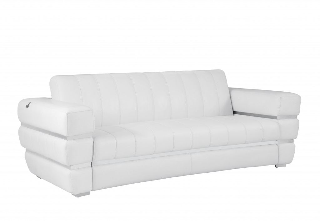 89" White And Silver Italian Leather Sofa-476522-1