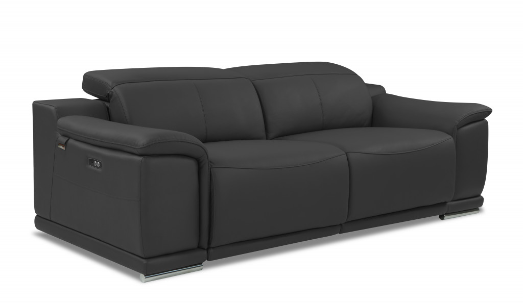 86" Dark Gray Italian Leather USB Sofa With Silver Legs-476524-1