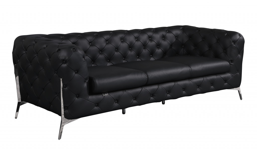 93" Black And Silver Genuine Leather Sofa-476526-1