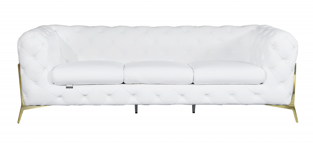 93" White Italian Leather Sofa With Silver Legs-476530-1