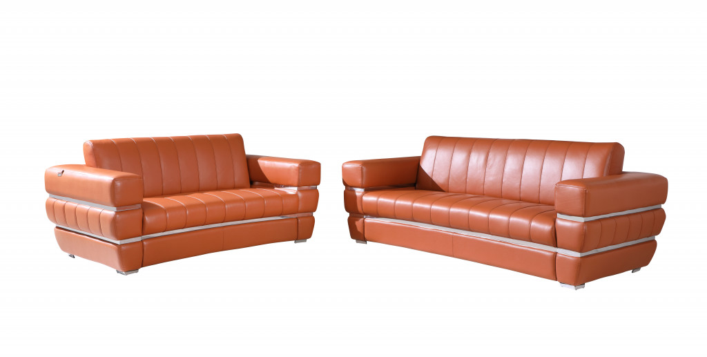Two Piece Indoor Camel Italian Leather Five Person Seating Set-476549-1