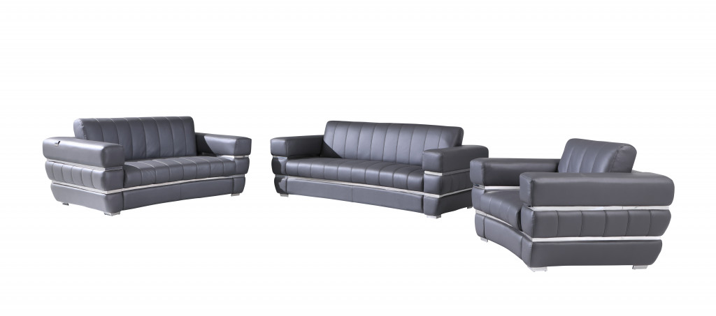 Three Piece Indoor Dark Gray Italian Leather Six Person Seating Set-476550-1