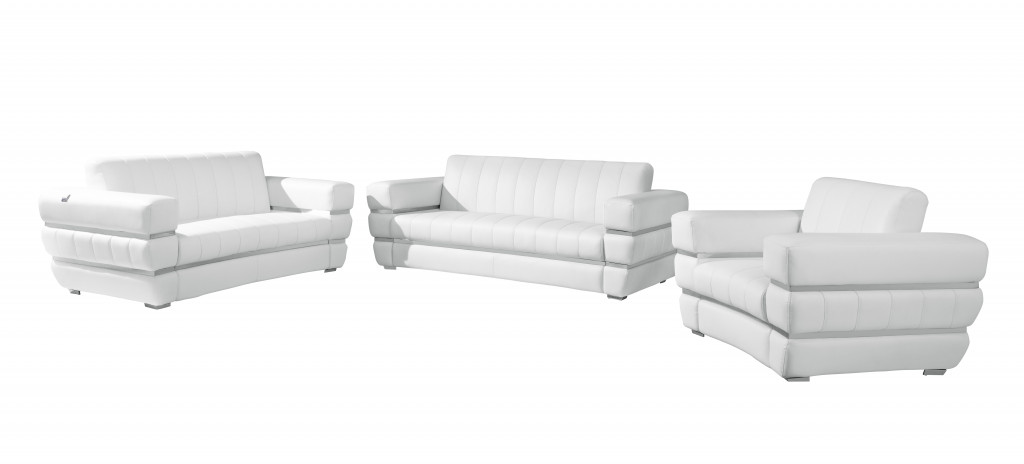 Three Piece Indoor White Italian Leather Six Person Seating Set-476552-1