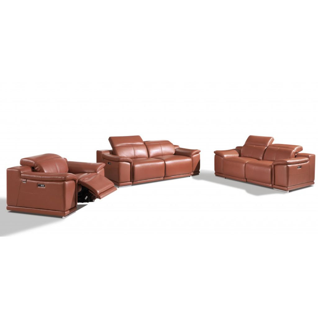 Three Piece Indoor Camel Italian Leather Six Person Seating Set-476554-1