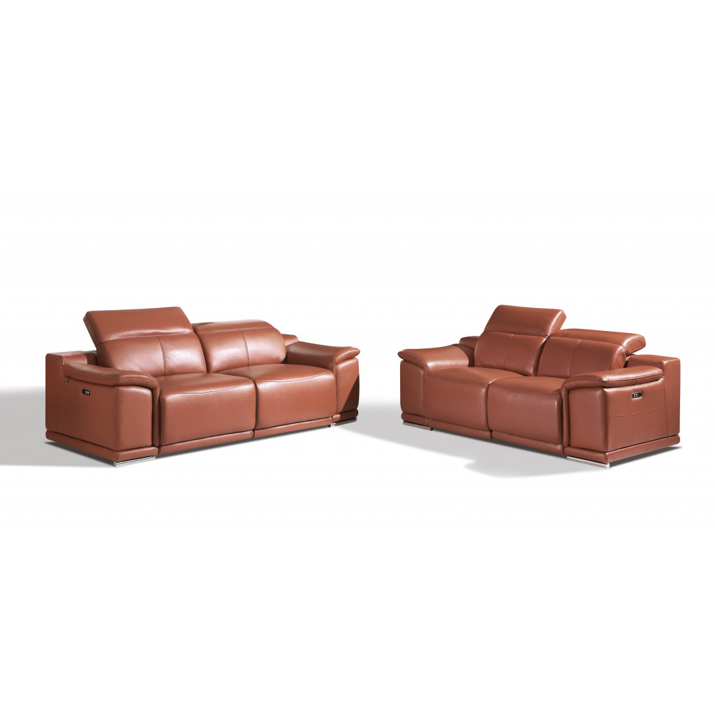 Two Piece Indoor Camel Italian Leather Five Person Seating Set-476555-1