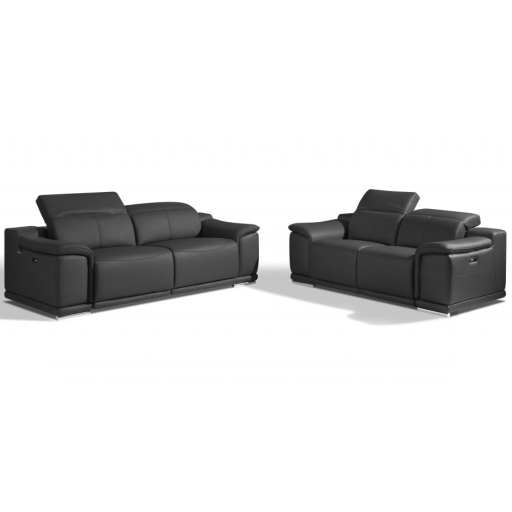 Two Piece Indoor Dark Gray Italian Leather Five Person Seating Set-476557-1