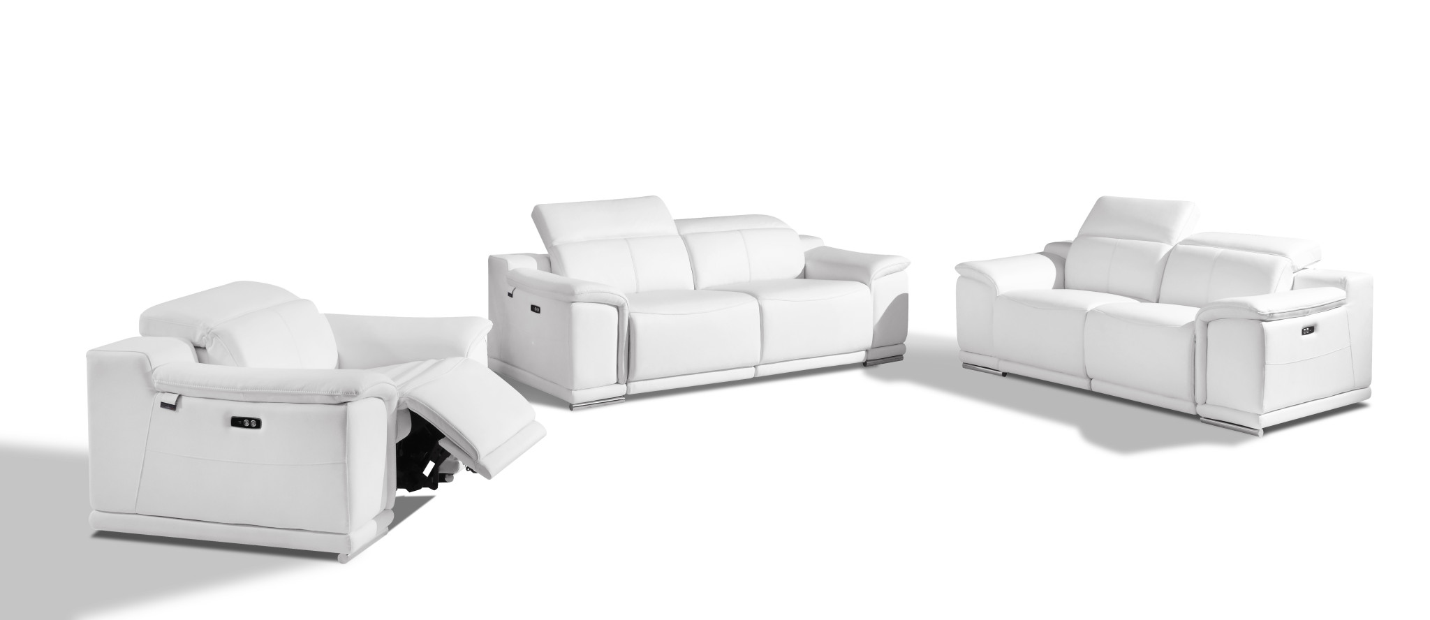 Three Piece Indoor White Italian Leather Six Person Seating Set-476558-1