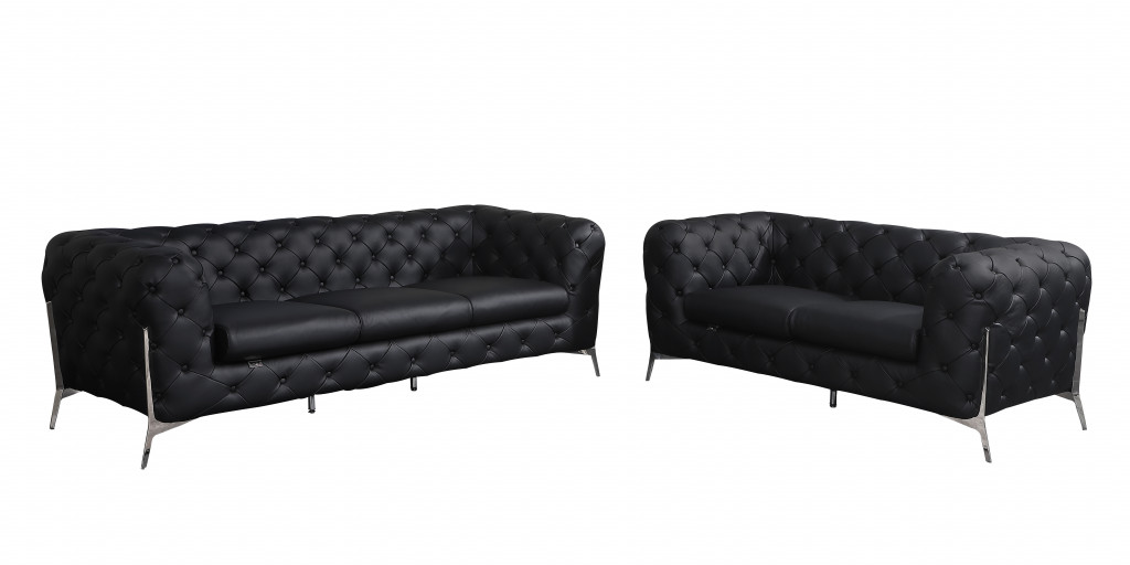 Two Piece Indoor Black Italian Leather Five Person Seating Set-476561-1