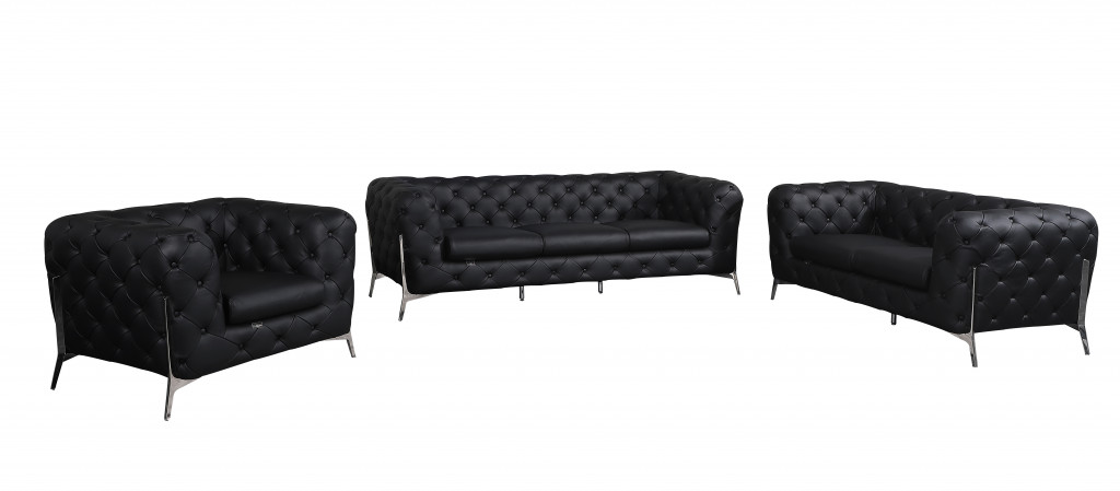 Three Piece Indoor Black Italian Leather Six Person Seating Set-476562-1