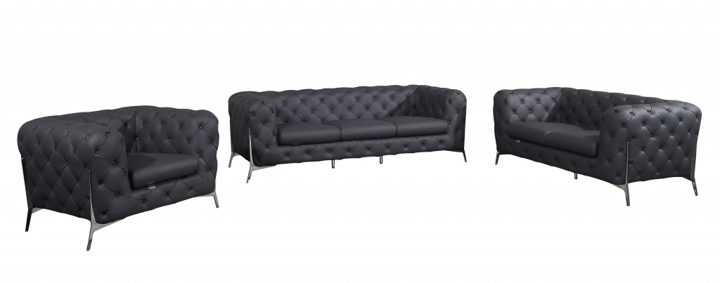Three Piece Indoor Dark Gray Italian Leather Six Person Seating Set-476568-1