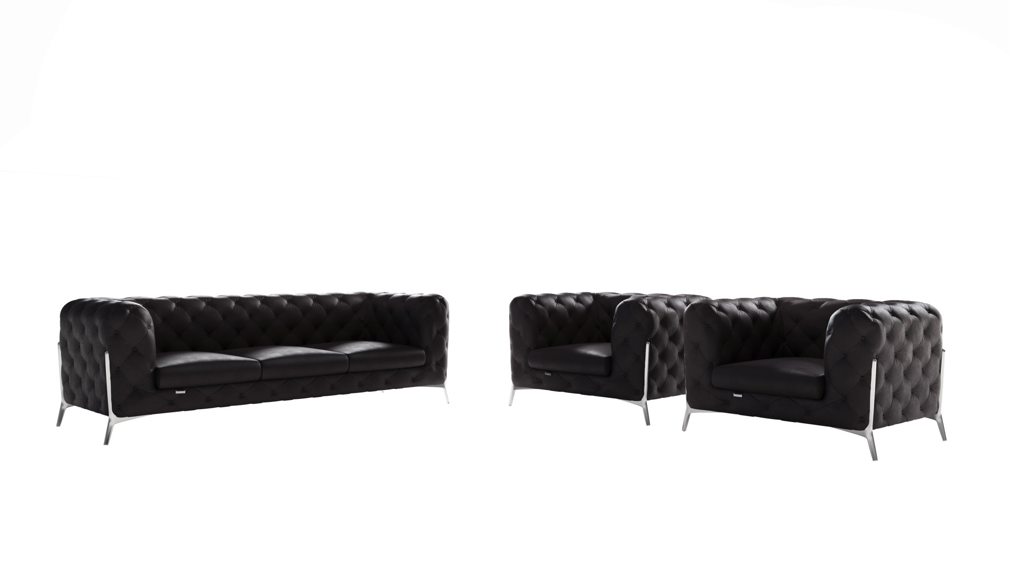 Three Piece Indoor Black Italian Leather Five Person Seating Set-476571-1