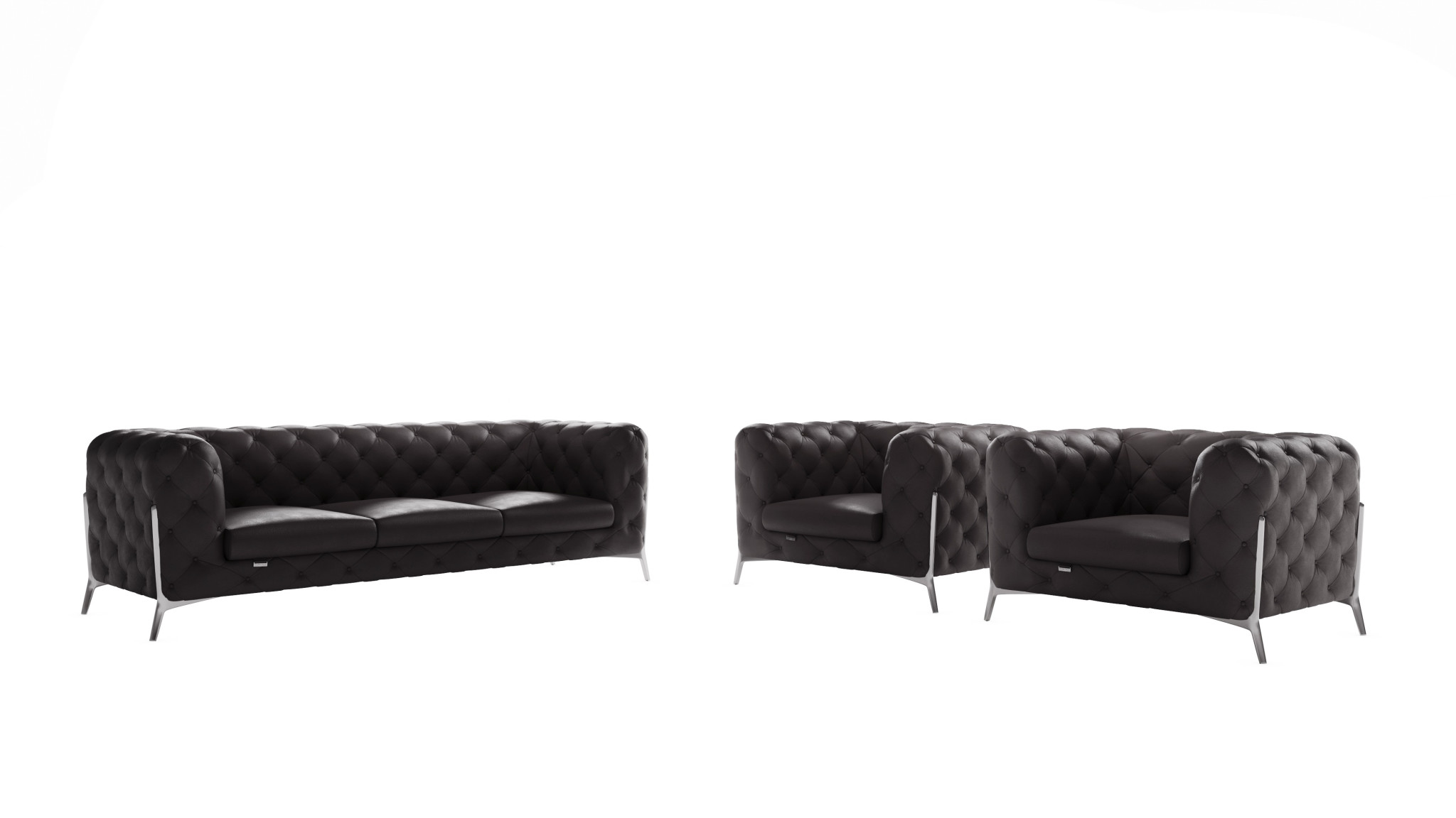Three Piece Indoor Dark Gray Italian Leather Five Person Seating Set-476573-1