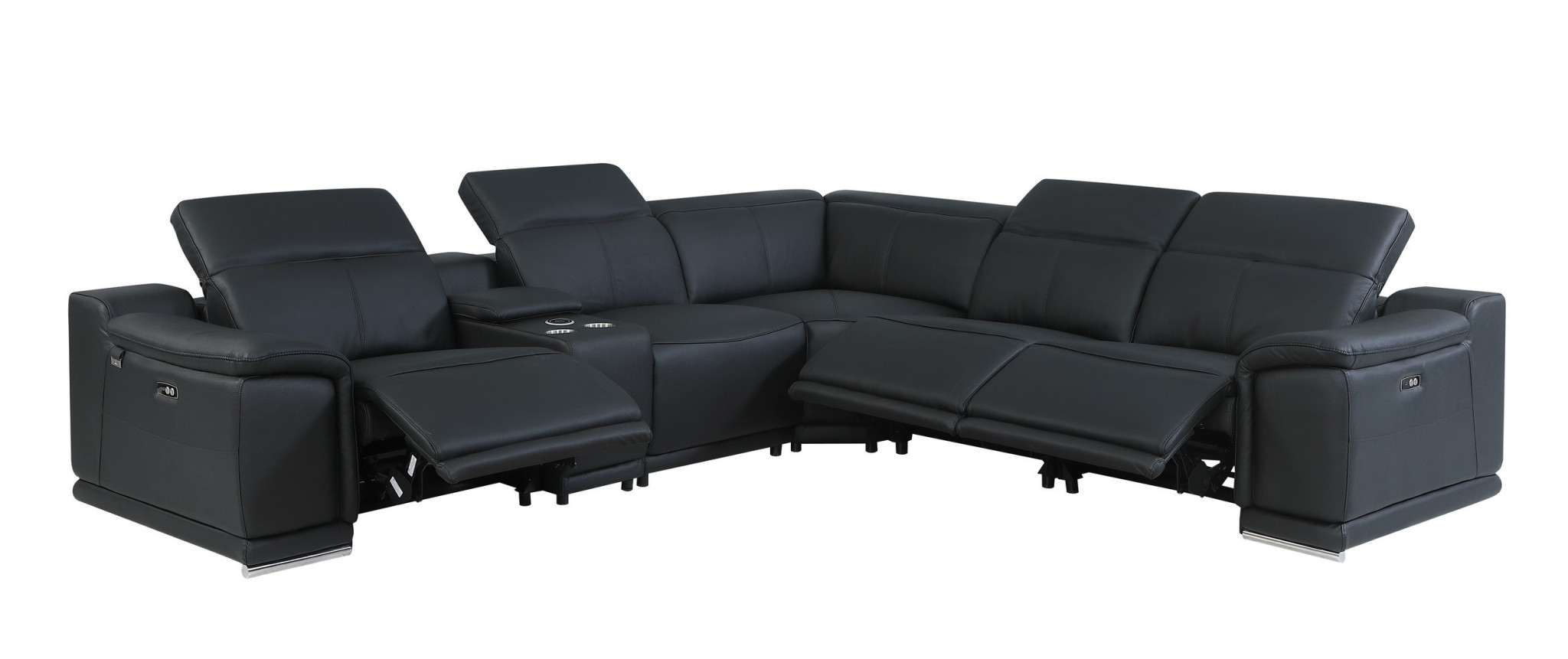 Beige Italian Leather Power Reclining U Shaped Six Piece Corner Sectional With Console-476588-1