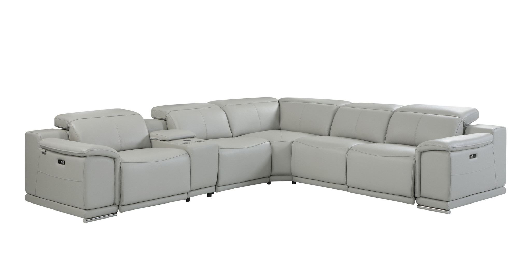 Light Gray Italian Leather Power Reclining U Shaped Six Piece Corner Sectional With Console-476589-1