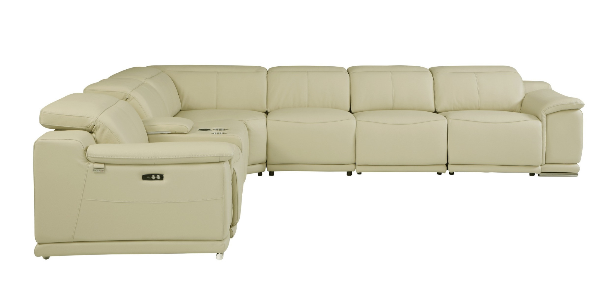 Beige Italian Leather Power Reclining U Shaped Seven Piece Corner Sectional With Console-476593-1