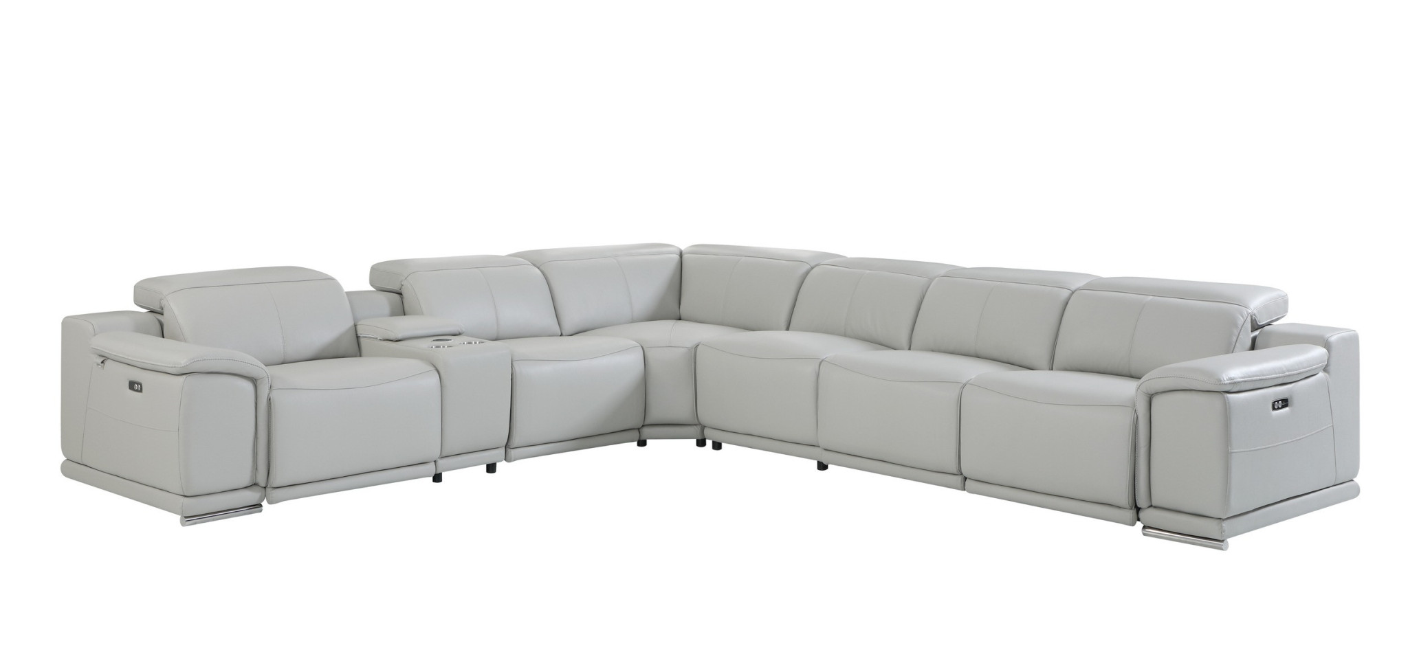 Light Gray Italian Leather Power Reclining U Shaped Seven Piece Corner Sectional With Console-476595-1