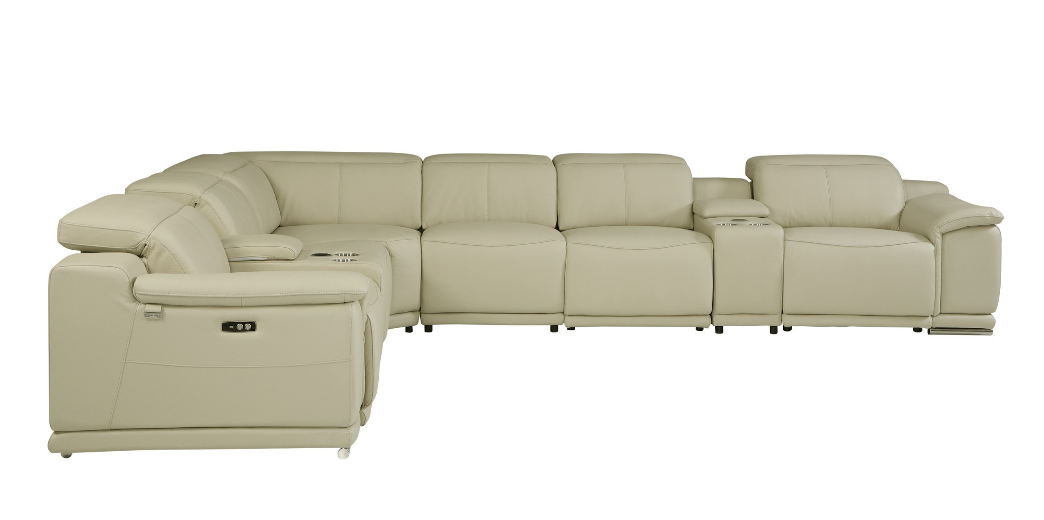 Beige Italian Leather Power Reclining U Shaped Eight Piece Corner Sectional With Console-476596-1