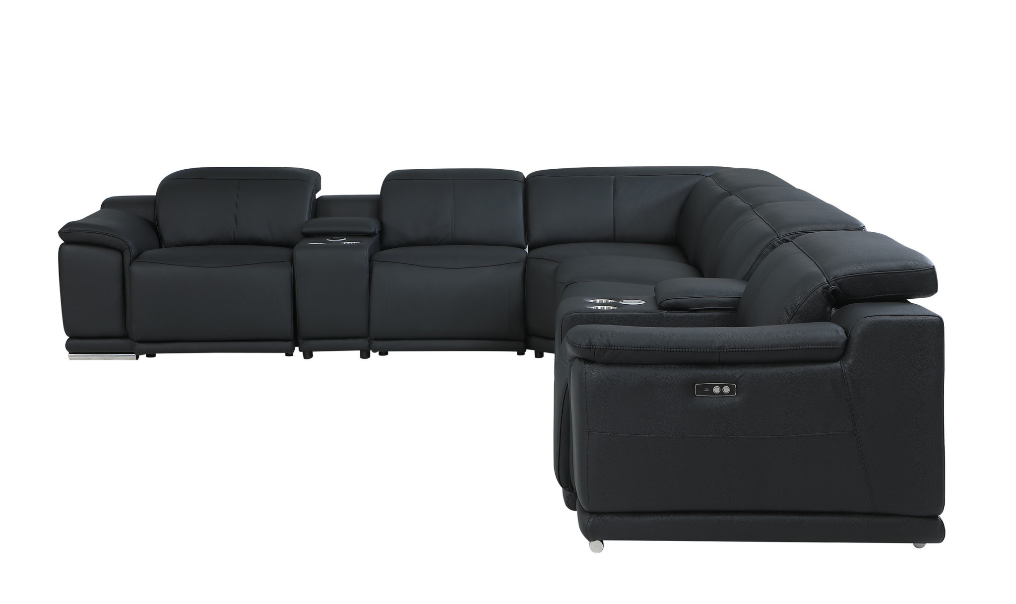 Black Italian Leather Power Reclining U Shaped Eight Piece Corner Sectional With Console-476597-1