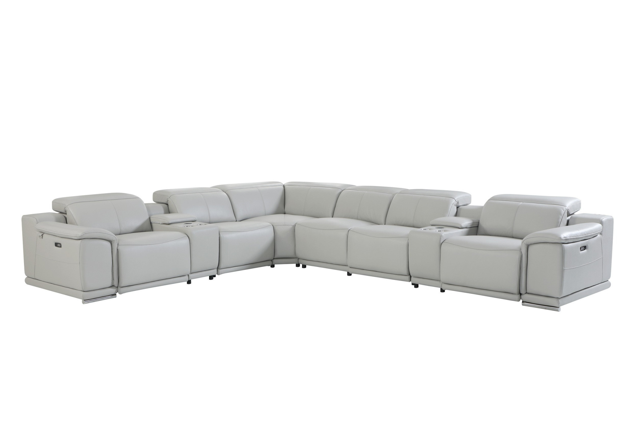Light Gray Italian Leather Power Reclining U Shaped Eight Piece Corner Sectional With Console-476598-1