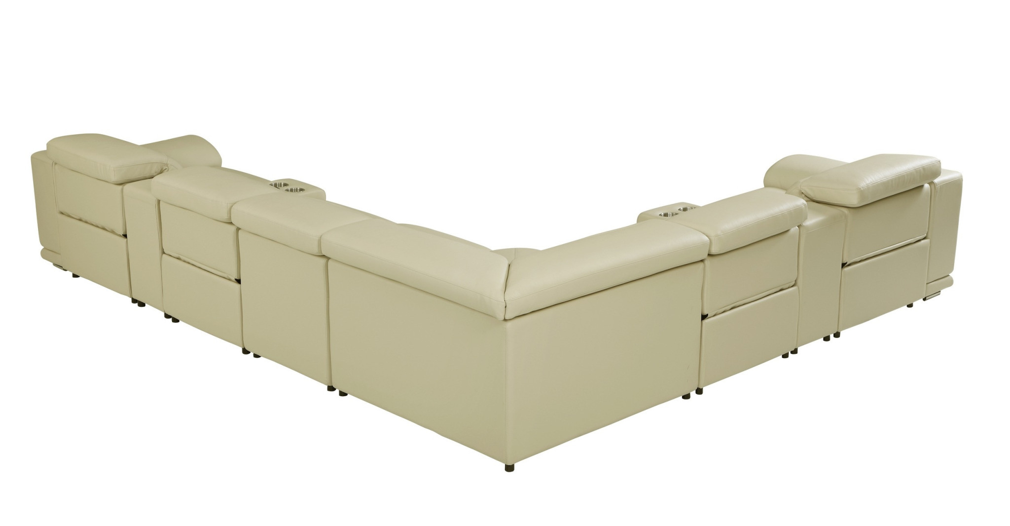 Beige Italian Leather Power Reclining U Shaped Eight Piece Corner Sectional With Console-476599-1