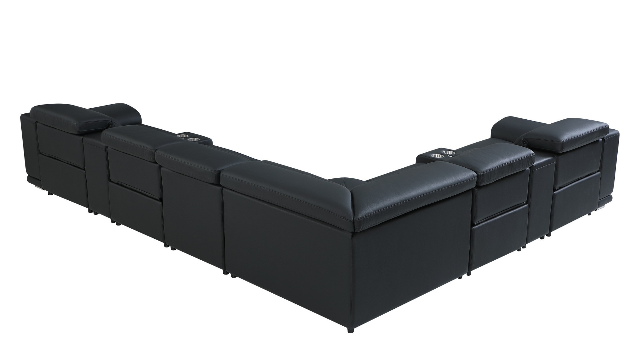 Black Italian Leather Power Reclining U Shaped Eight Piece Corner Sectional With Console-476600-1