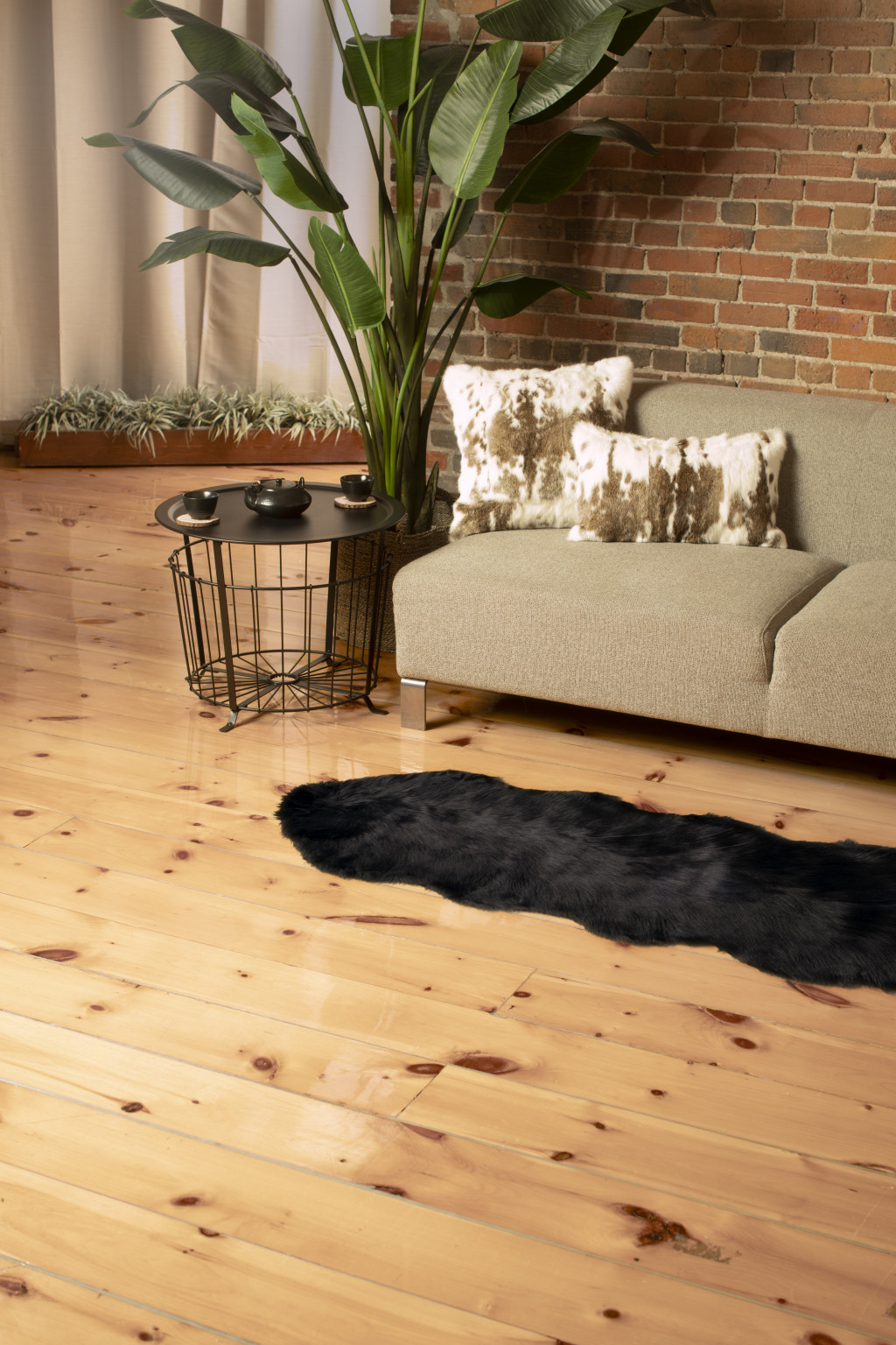 2" X 6" Black Faux Fur Washable Non Skid Area Rug
