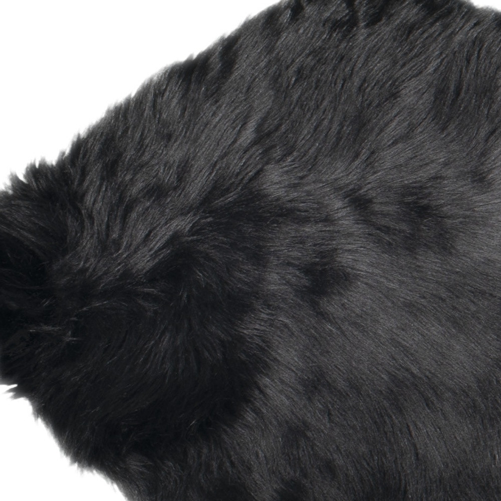 2" X 6" Black Faux Fur Washable Non Skid Area Rug