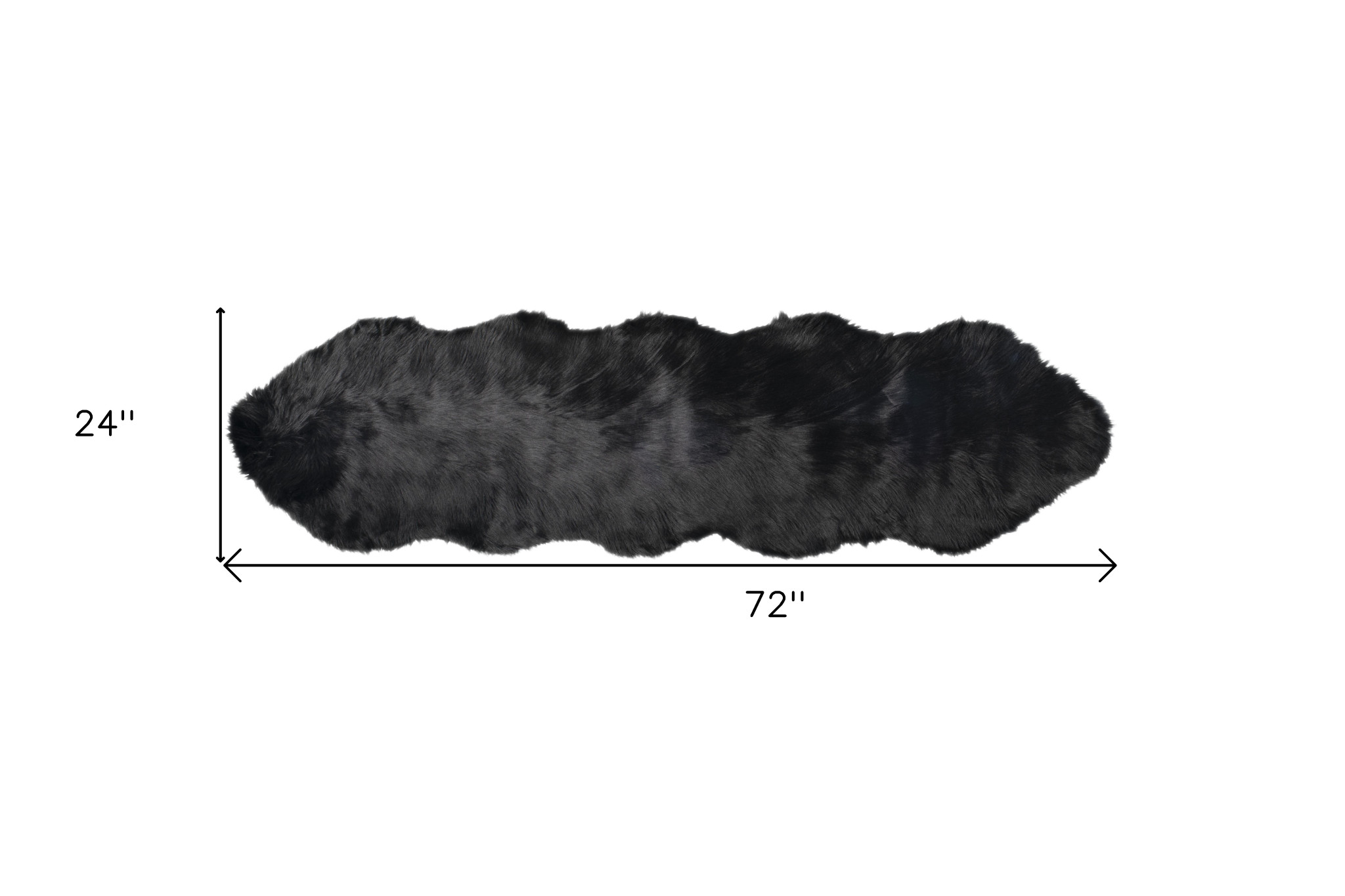 2" X 6" Black Faux Fur Washable Non Skid Area Rug