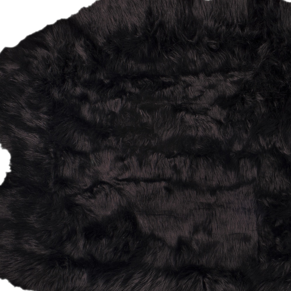 4" X 6" Black Faux Fur Washable Non Skid Area Rug