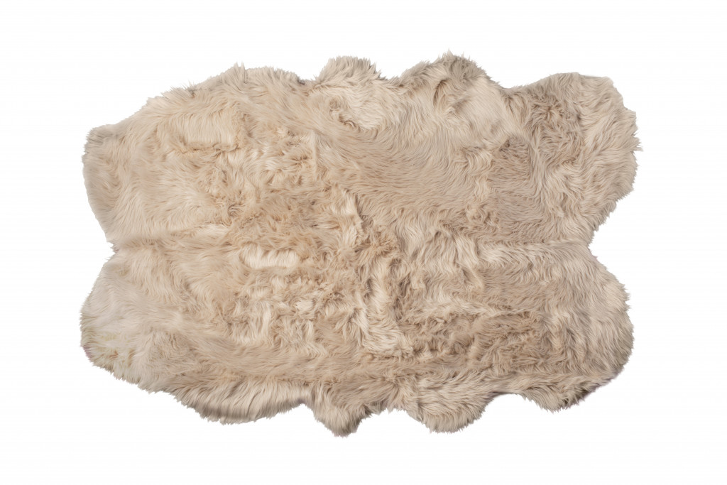 4" X 6" Taupe Faux Fur Washable Non Skid Area Rug