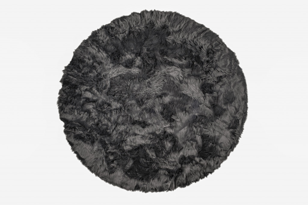 6" X 6" Grey Round Faux Fur Washable Non Skid Area Rug