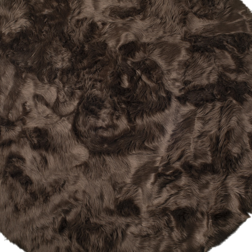 6" X 6" Chocolate Round Faux Fur Washable Non Skid Area Rug