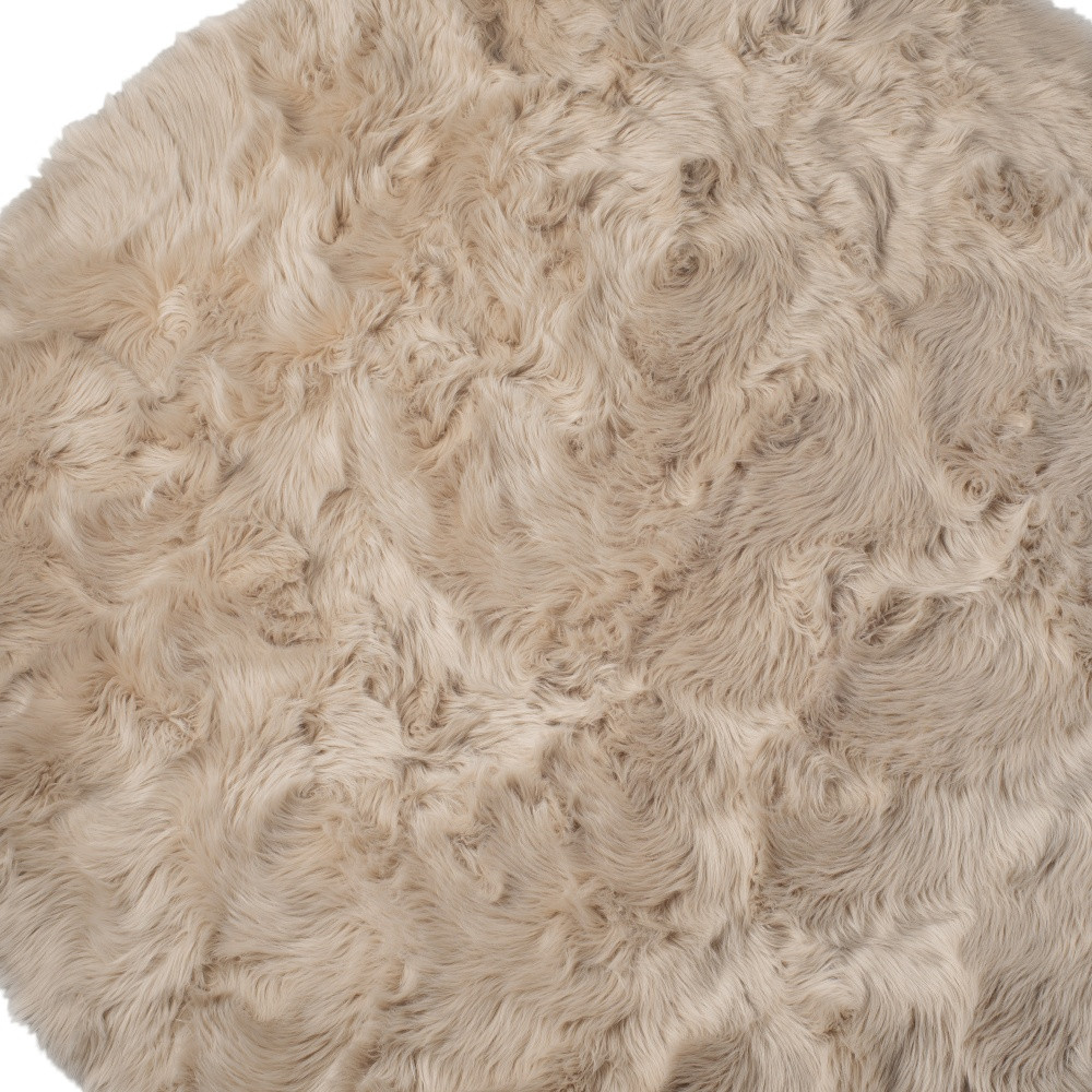 6 X 6 Taupe Round Faux Fur Washable Non Skid Area Rug