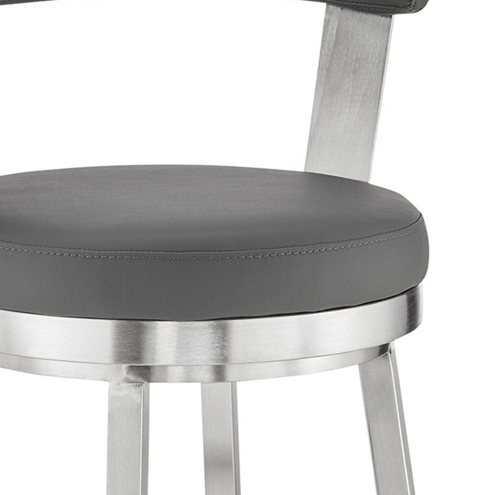 26"" Chic Grey Faux Leather With Stainless Steel Finish Swivel Bar Stool