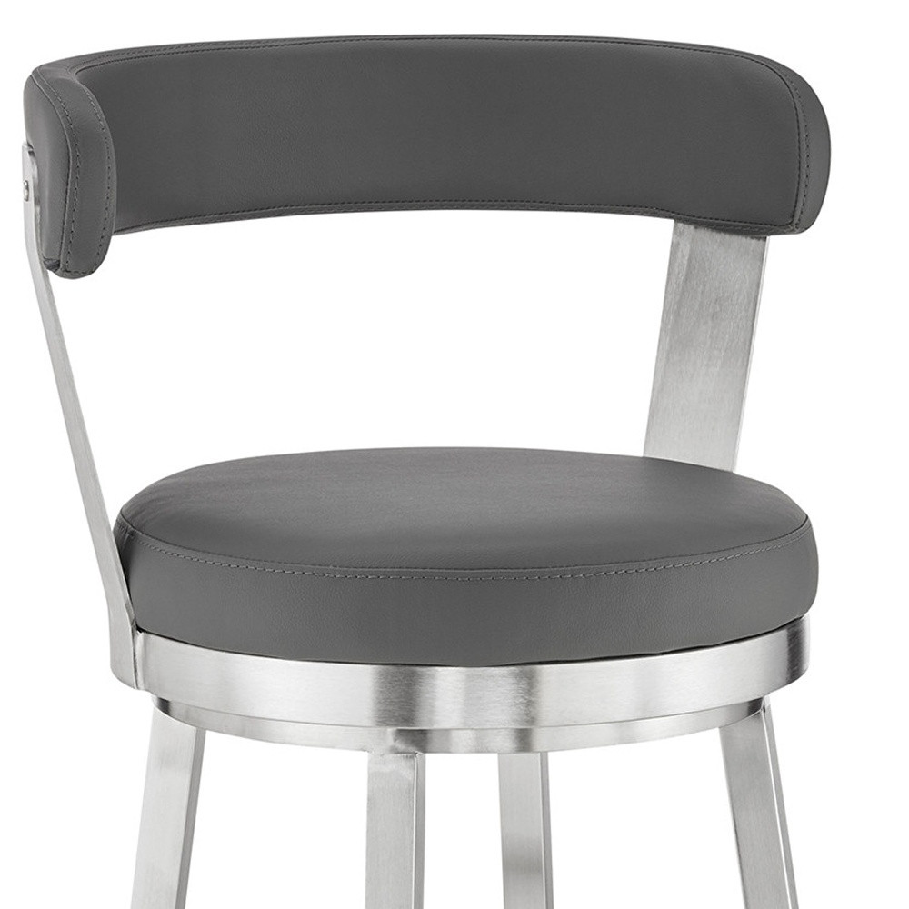 26"" Chic Grey Faux Leather With Stainless Steel Finish Swivel Bar Stool