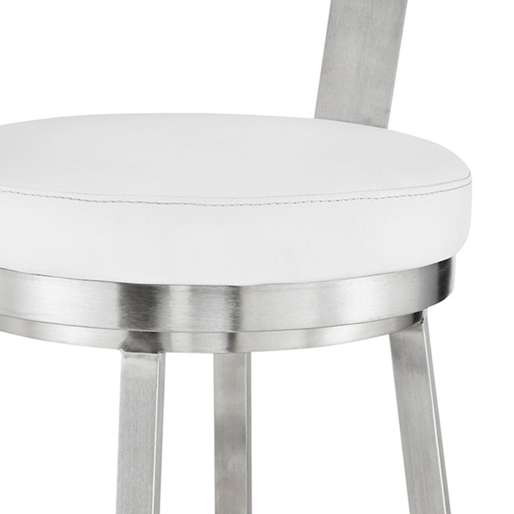 30"" Chic White Faux Leather With Stainless Steel Finish Swivel Bar Stool