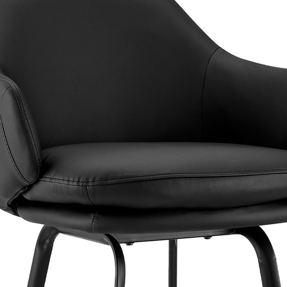 26"" Black Faux Leather And Black Metal Swivel Counter Stool