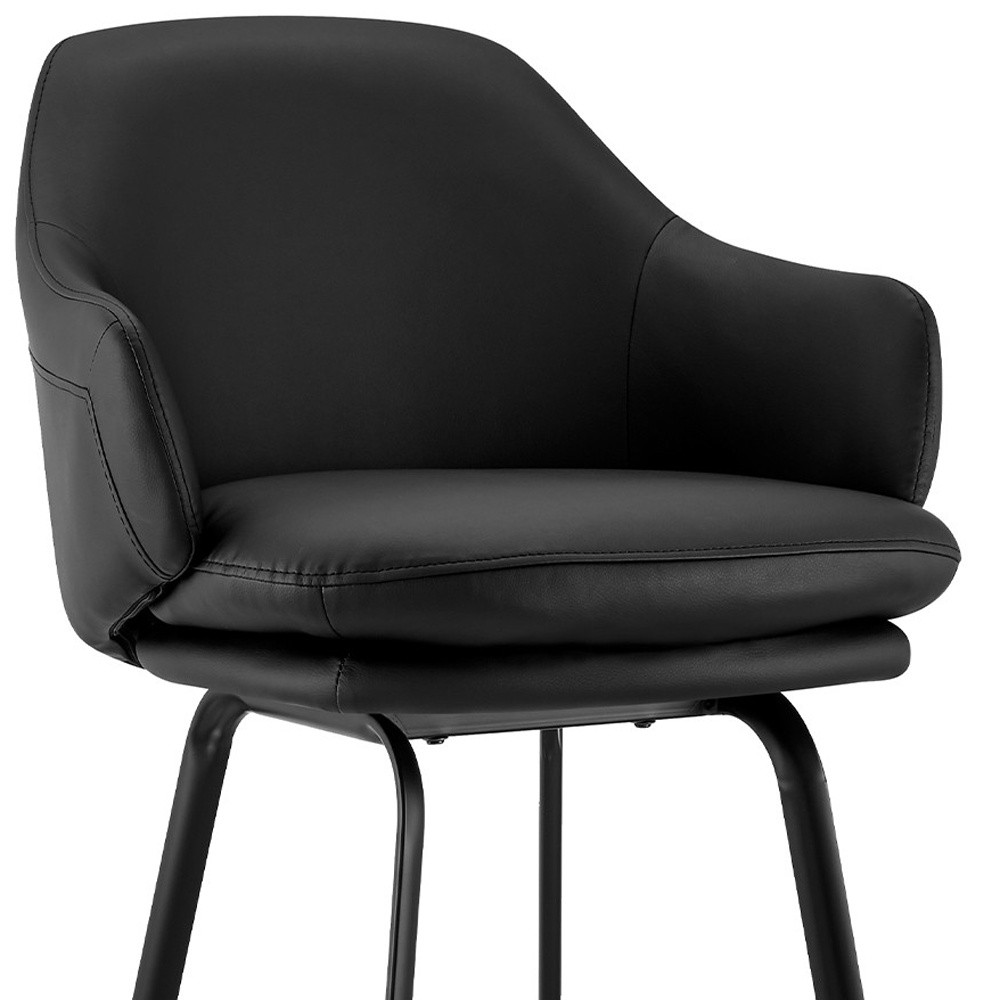 26"" Black Faux Leather And Black Metal Swivel Counter Stool