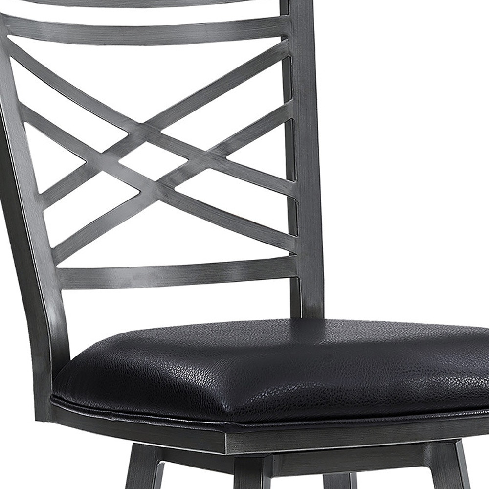 26"" Transitional Black Faux Leather Metal Cross Back Bar Stool