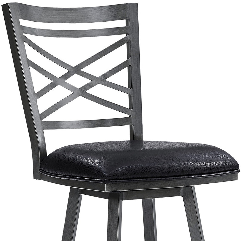 26"" Transitional Black Faux Leather Metal Cross Back Bar Stool