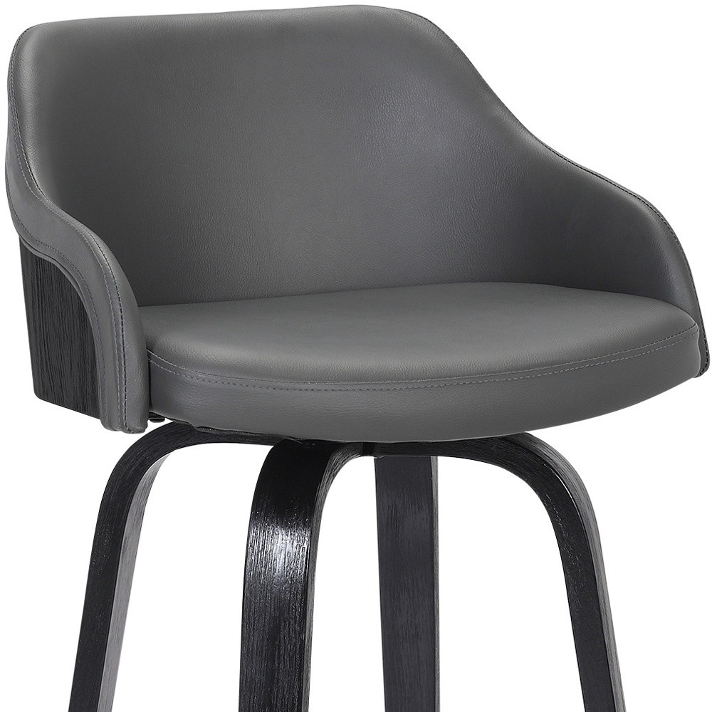 26"" Gray Swivel Faux Leather Black Wooden Bar Stool