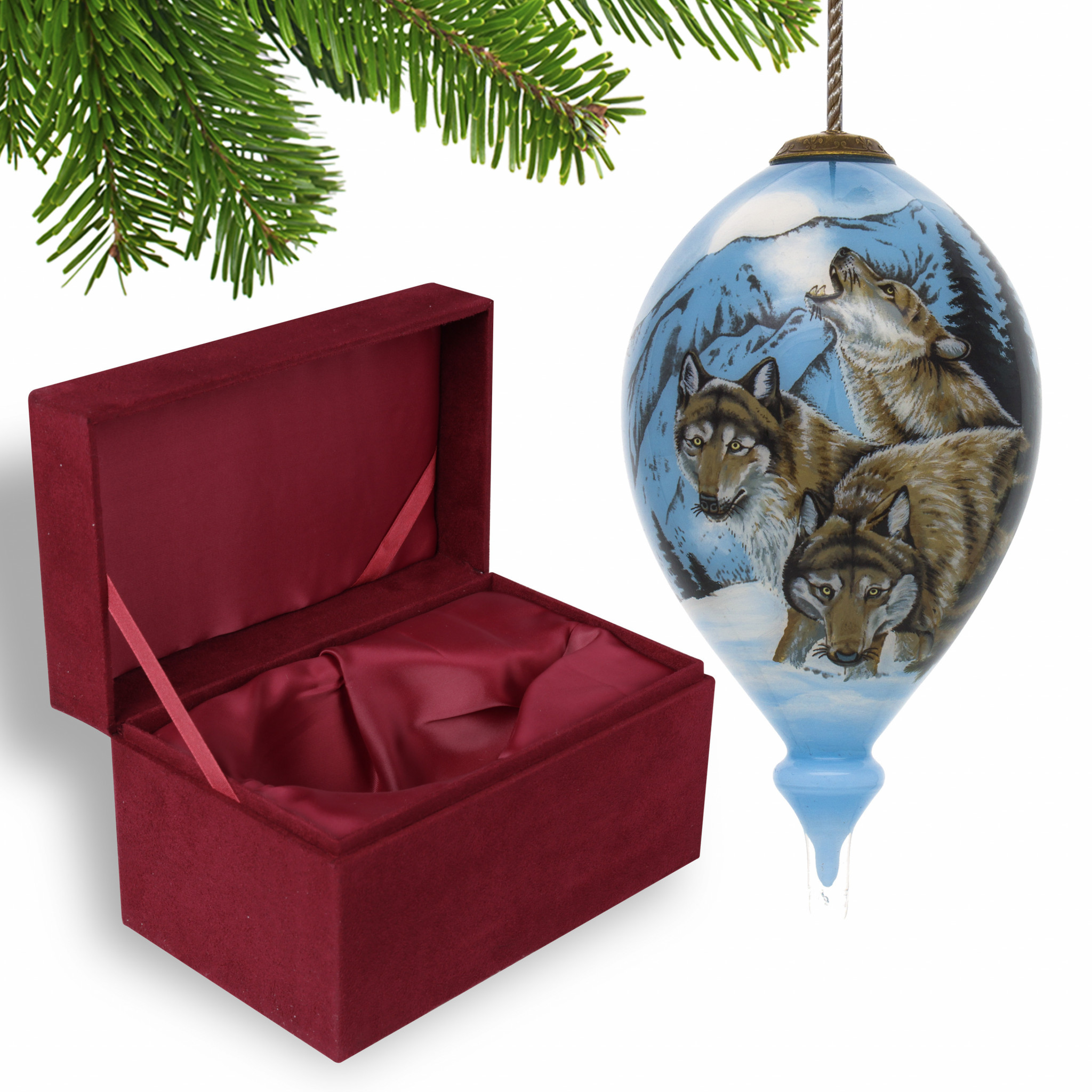Pack of Wolves Hand Painted Mouth Blown Glass Ornament