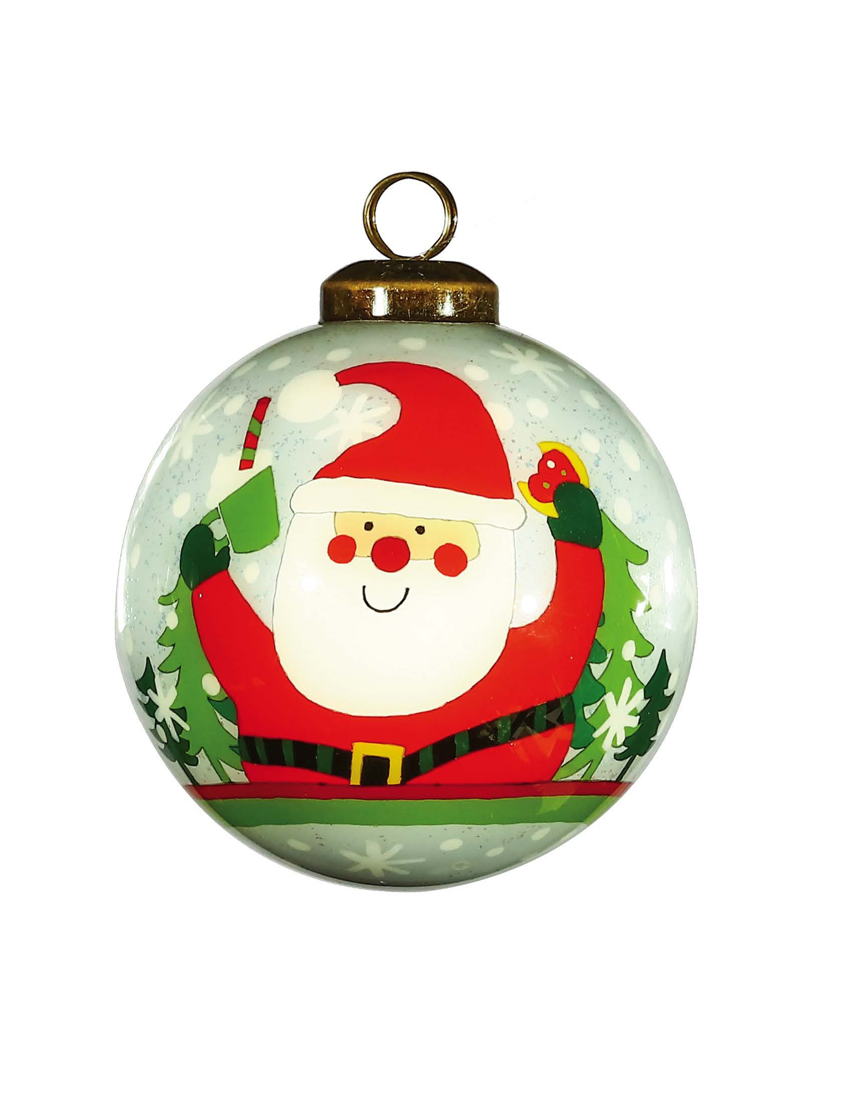 Festive Glitter Santa Hand Painted Mouth Blown Glass Ornament
