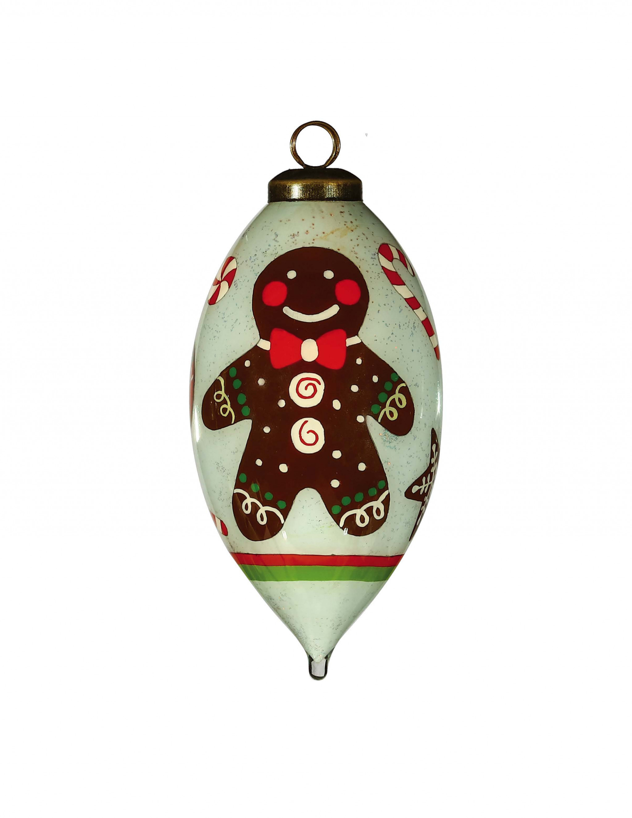 Festive Glitter Gingerbread Man Hand Painted Mouth Blown Glass Ornament