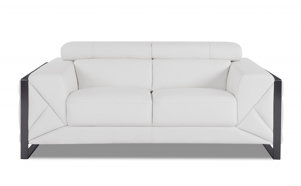 75" White And Black Italian Leather Loveseat-477564-1