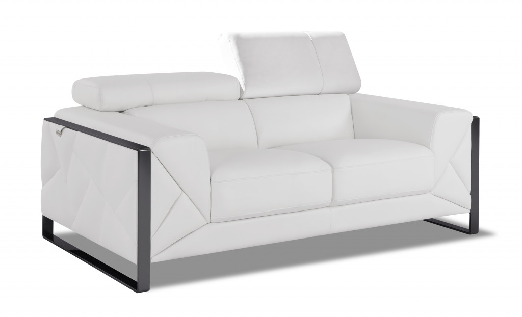75"" White Italian Leather And Chrome Love Seat