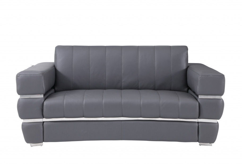 75" Gray And Silver Italian Leather Loveseat-477566-1