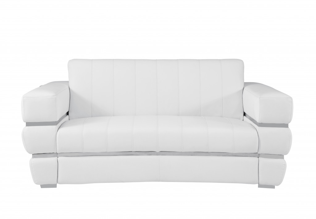 75" White And Silver Italian Leather Loveseat-477567-1
