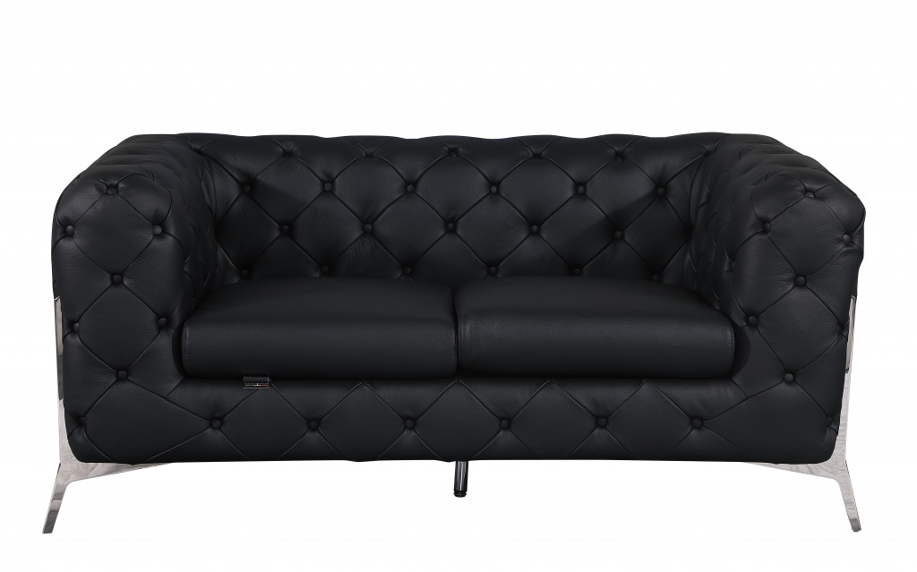 69" Black And Silver Italian Leather Loveseat-477571-1
